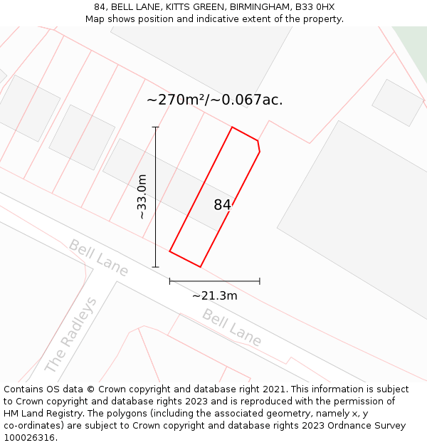 84, BELL LANE, KITTS GREEN, BIRMINGHAM, B33 0HX: Plot and title map