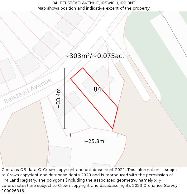 84, BELSTEAD AVENUE, IPSWICH, IP2 8NT: Plot and title map