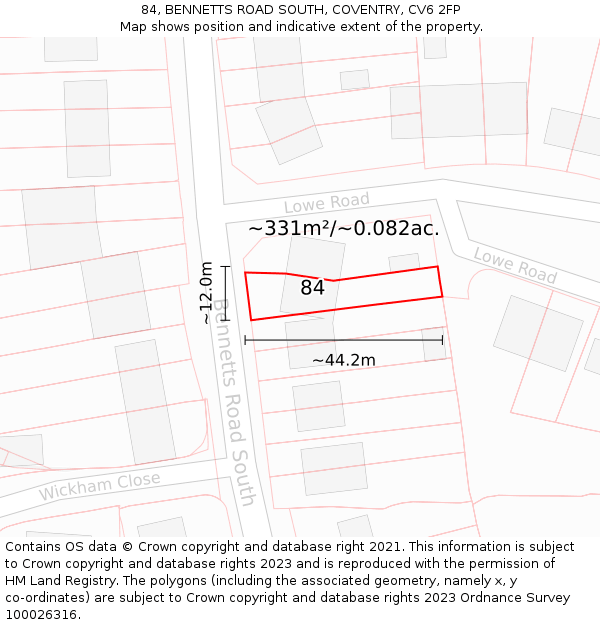 84, BENNETTS ROAD SOUTH, COVENTRY, CV6 2FP: Plot and title map