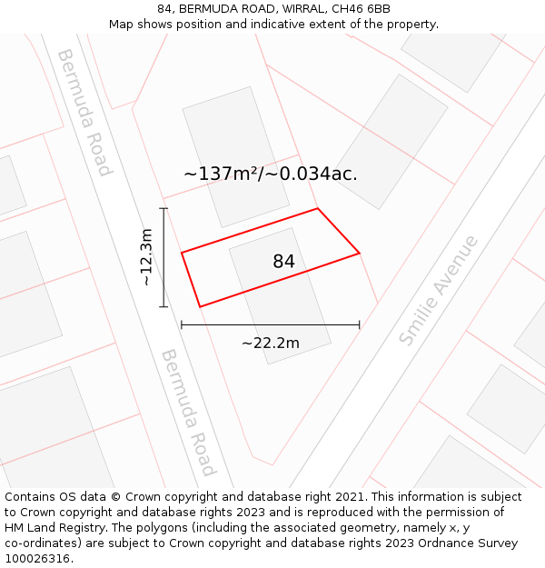 84, BERMUDA ROAD, WIRRAL, CH46 6BB: Plot and title map