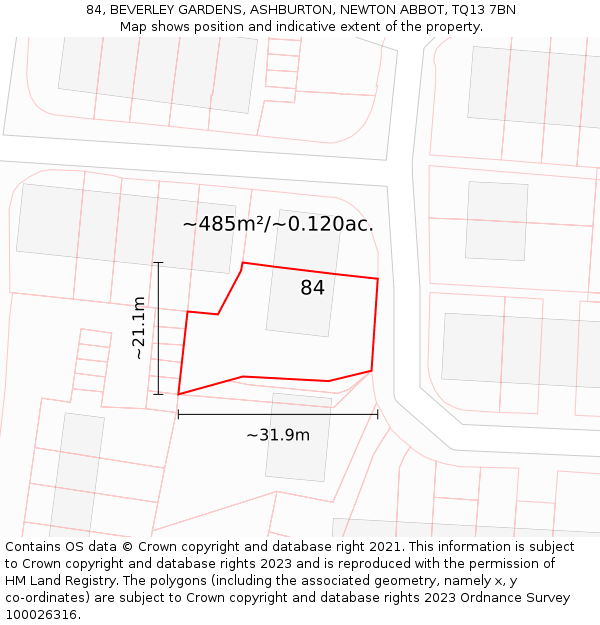 84, BEVERLEY GARDENS, ASHBURTON, NEWTON ABBOT, TQ13 7BN: Plot and title map