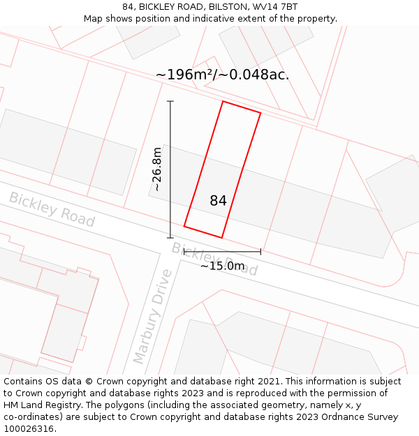 84, BICKLEY ROAD, BILSTON, WV14 7BT: Plot and title map