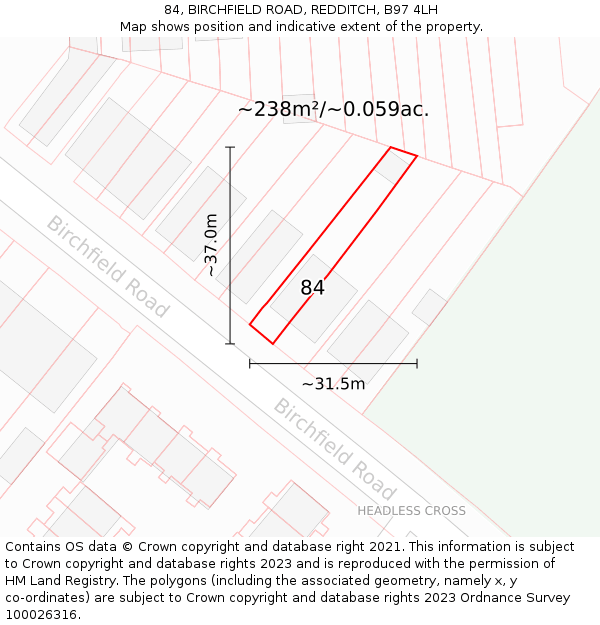 84, BIRCHFIELD ROAD, REDDITCH, B97 4LH: Plot and title map