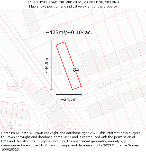 84, BISHOPS ROAD, TRUMPINGTON, CAMBRIDGE, CB2 9NH: Plot and title map