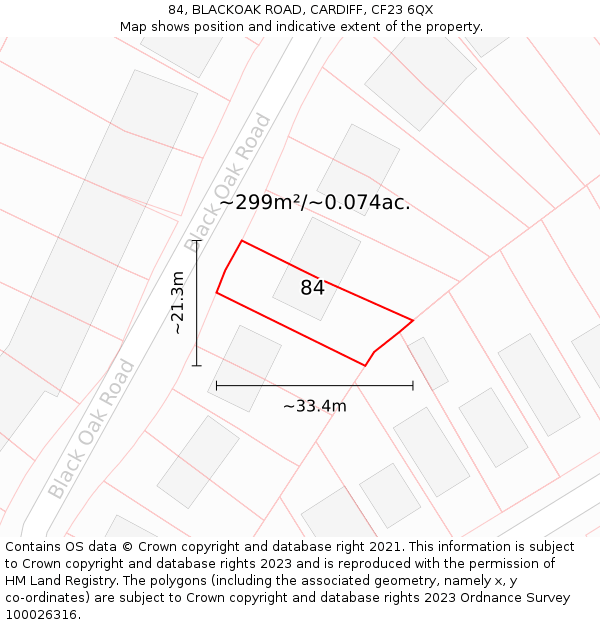 84, BLACKOAK ROAD, CARDIFF, CF23 6QX: Plot and title map