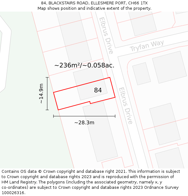 84, BLACKSTAIRS ROAD, ELLESMERE PORT, CH66 1TX: Plot and title map