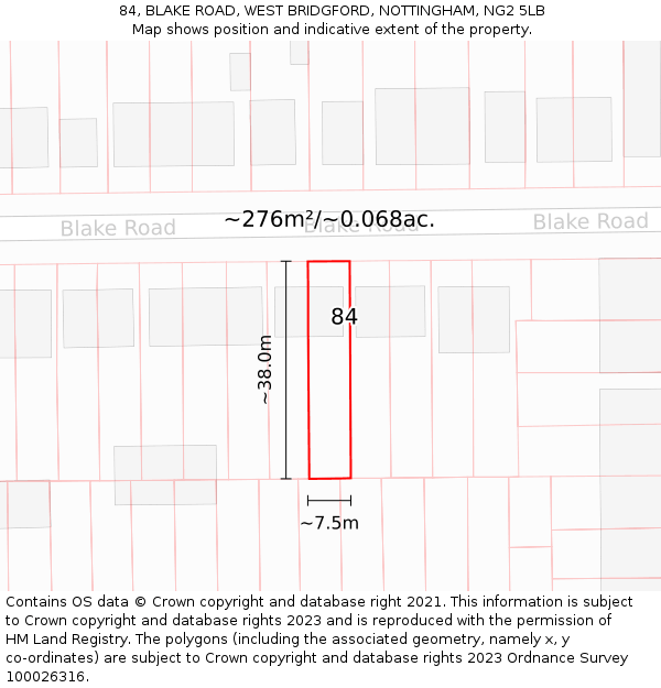 84, BLAKE ROAD, WEST BRIDGFORD, NOTTINGHAM, NG2 5LB: Plot and title map