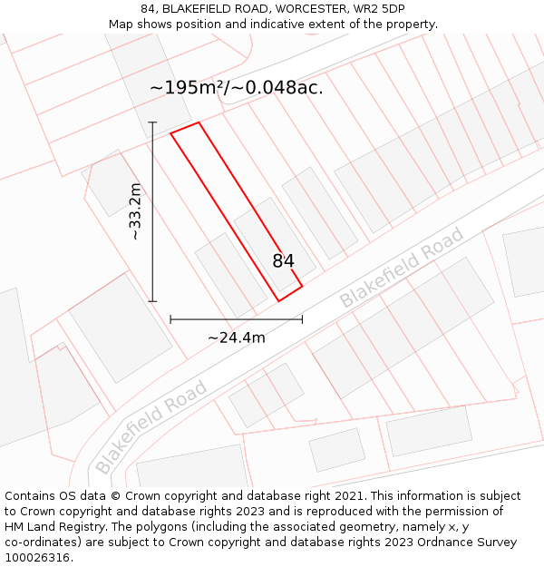 84, BLAKEFIELD ROAD, WORCESTER, WR2 5DP: Plot and title map