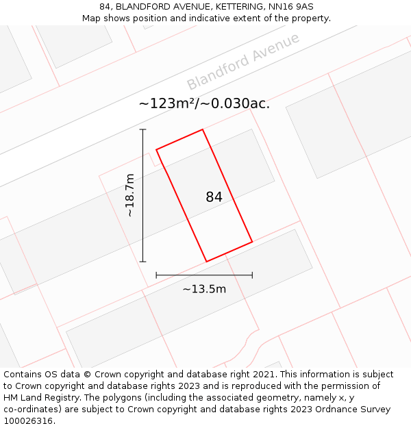 84, BLANDFORD AVENUE, KETTERING, NN16 9AS: Plot and title map