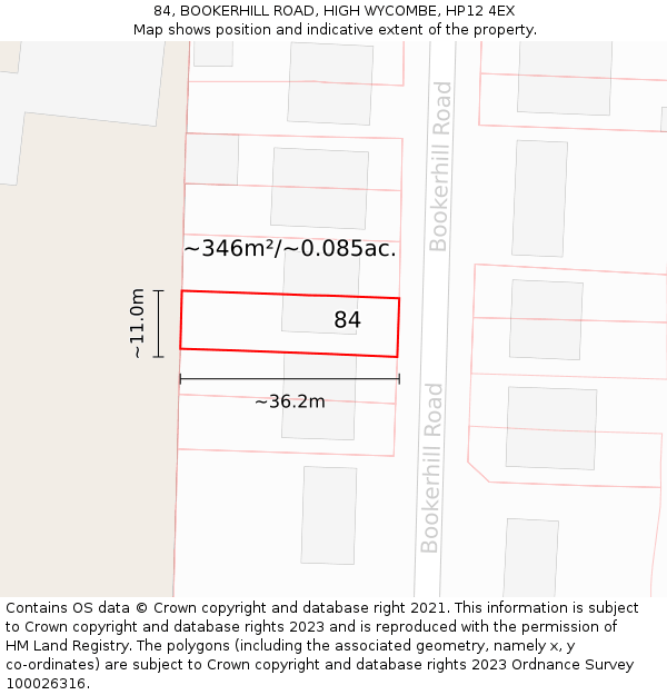 84, BOOKERHILL ROAD, HIGH WYCOMBE, HP12 4EX: Plot and title map