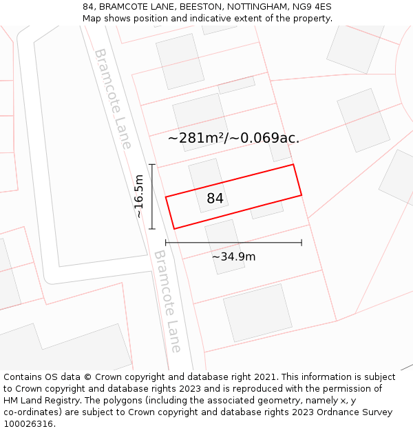 84, BRAMCOTE LANE, BEESTON, NOTTINGHAM, NG9 4ES: Plot and title map