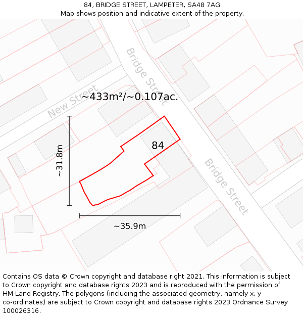 84, BRIDGE STREET, LAMPETER, SA48 7AG: Plot and title map