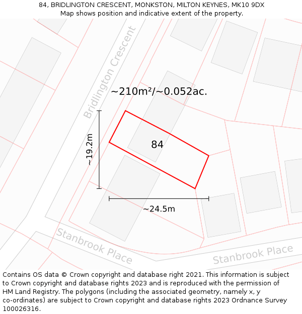 84, BRIDLINGTON CRESCENT, MONKSTON, MILTON KEYNES, MK10 9DX: Plot and title map