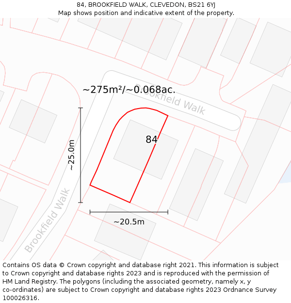 84, BROOKFIELD WALK, CLEVEDON, BS21 6YJ: Plot and title map