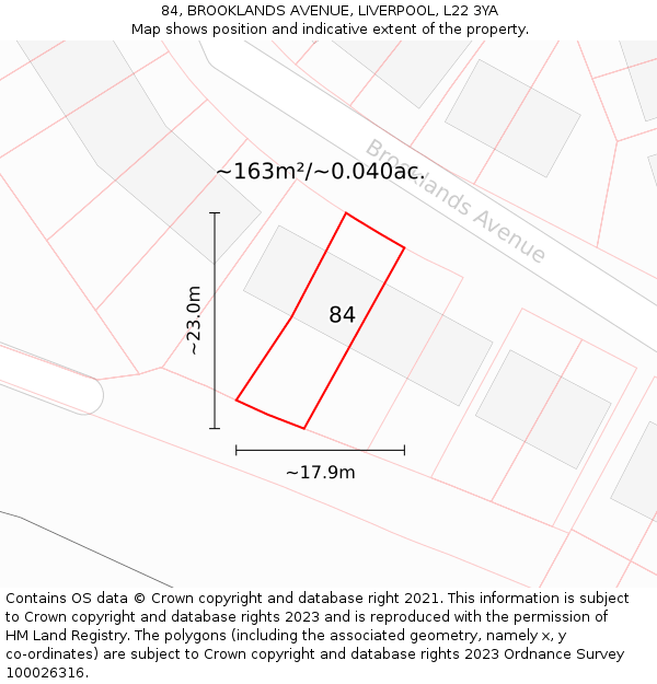 84, BROOKLANDS AVENUE, LIVERPOOL, L22 3YA: Plot and title map