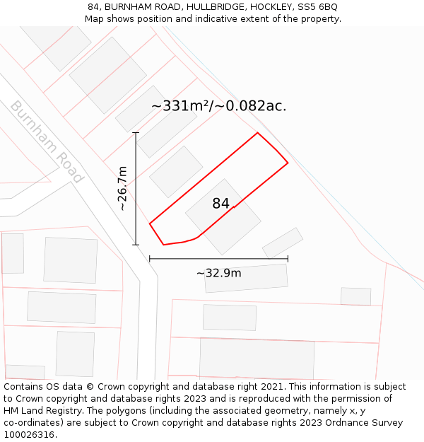 84, BURNHAM ROAD, HULLBRIDGE, HOCKLEY, SS5 6BQ: Plot and title map