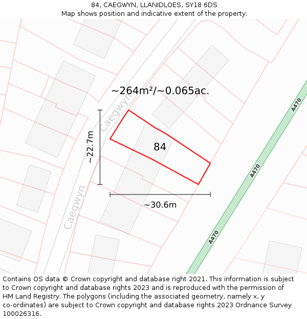 84, CAEGWYN, LLANIDLOES, SY18 6DS: Plot and title map