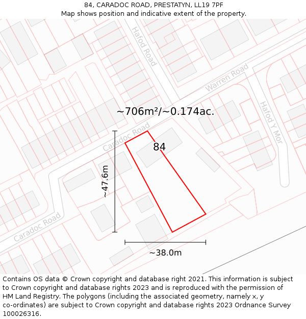 84, CARADOC ROAD, PRESTATYN, LL19 7PF: Plot and title map