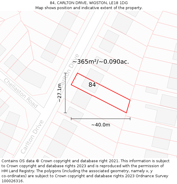 84, CARLTON DRIVE, WIGSTON, LE18 1DG: Plot and title map