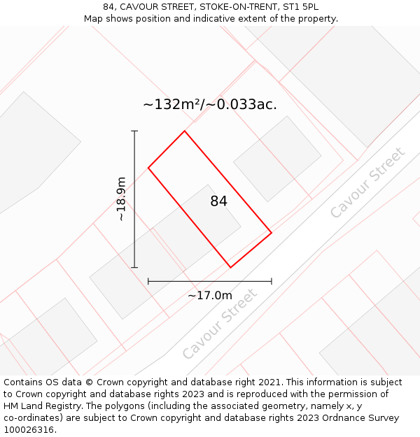 84, CAVOUR STREET, STOKE-ON-TRENT, ST1 5PL: Plot and title map