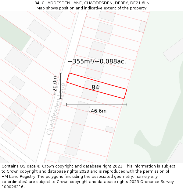 84, CHADDESDEN LANE, CHADDESDEN, DERBY, DE21 6LN: Plot and title map