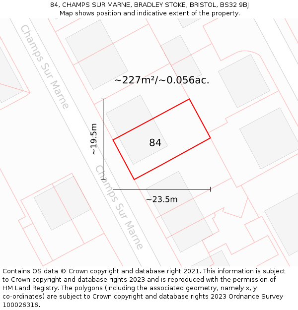 84, CHAMPS SUR MARNE, BRADLEY STOKE, BRISTOL, BS32 9BJ: Plot and title map