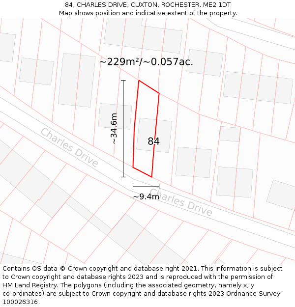 84, CHARLES DRIVE, CUXTON, ROCHESTER, ME2 1DT: Plot and title map
