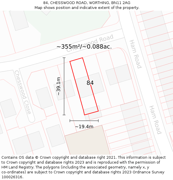 84, CHESSWOOD ROAD, WORTHING, BN11 2AG: Plot and title map