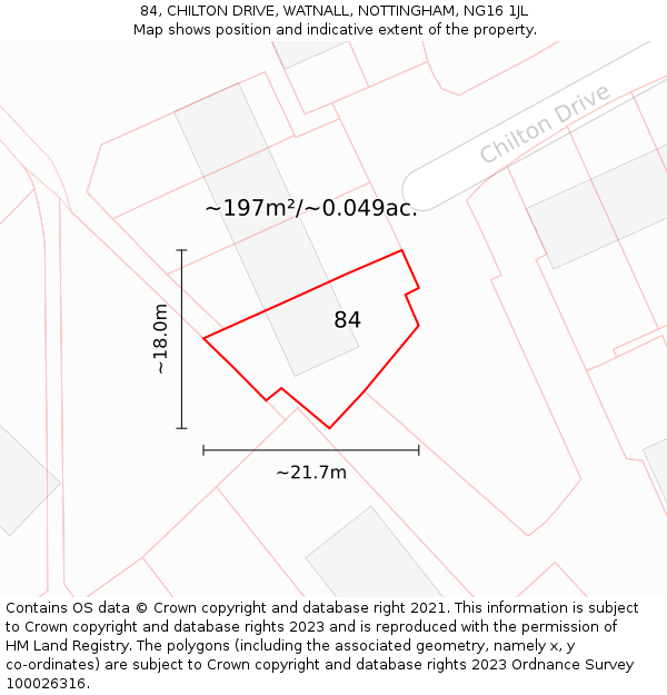 84, CHILTON DRIVE, WATNALL, NOTTINGHAM, NG16 1JL: Plot and title map