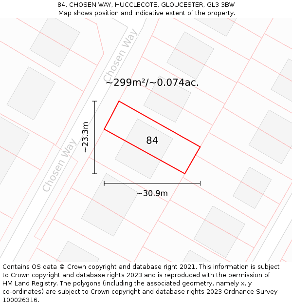84, CHOSEN WAY, HUCCLECOTE, GLOUCESTER, GL3 3BW: Plot and title map
