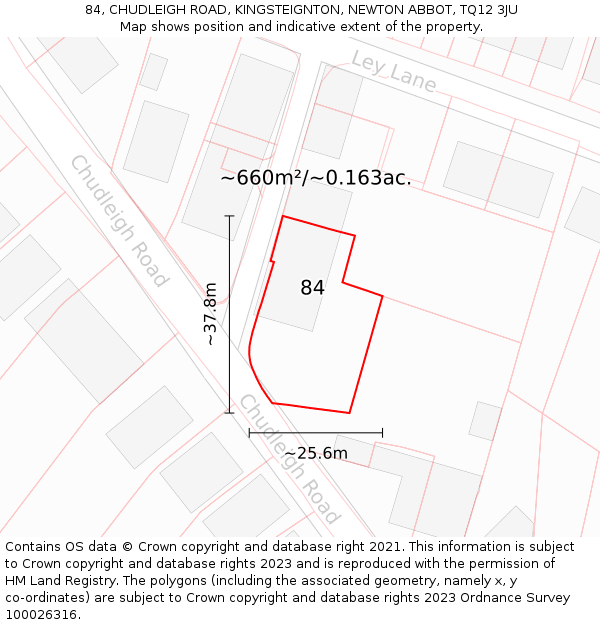 84, CHUDLEIGH ROAD, KINGSTEIGNTON, NEWTON ABBOT, TQ12 3JU: Plot and title map