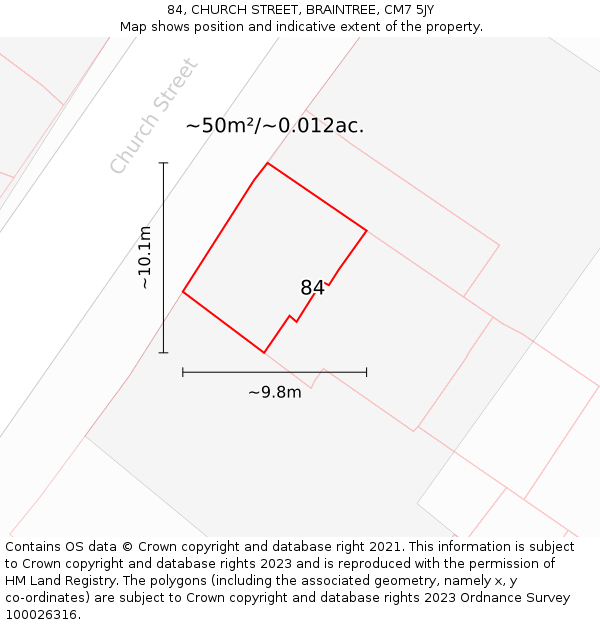 84, CHURCH STREET, BRAINTREE, CM7 5JY: Plot and title map