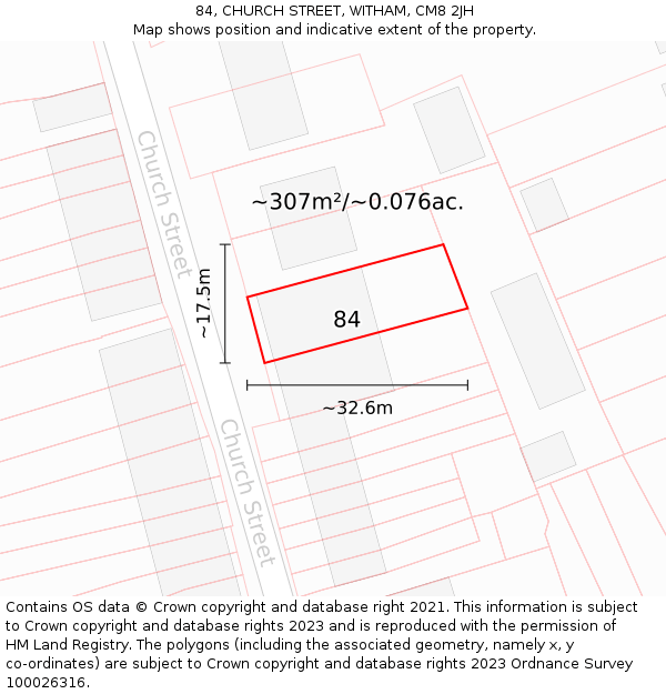 84, CHURCH STREET, WITHAM, CM8 2JH: Plot and title map