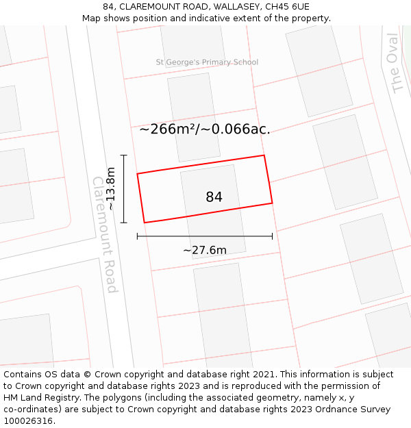 84, CLAREMOUNT ROAD, WALLASEY, CH45 6UE: Plot and title map