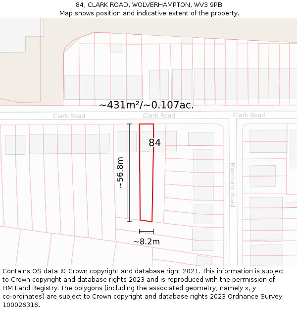 84, CLARK ROAD, WOLVERHAMPTON, WV3 9PB: Plot and title map