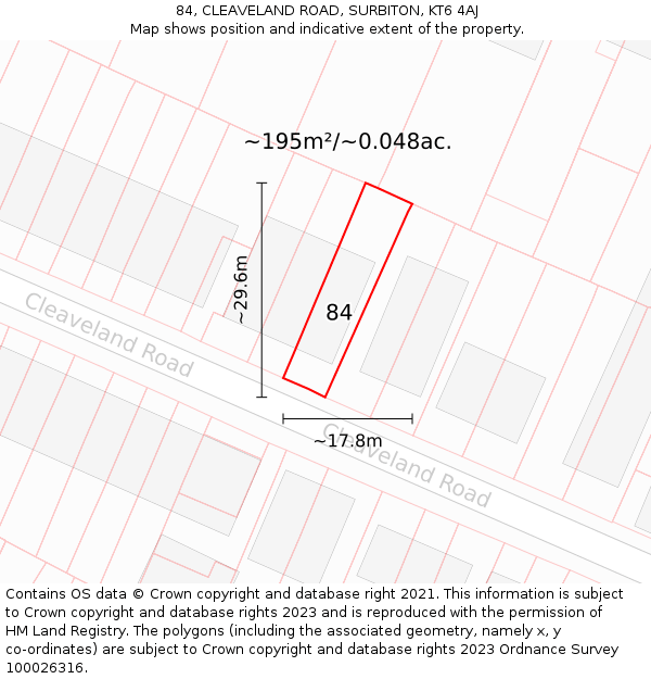 84, CLEAVELAND ROAD, SURBITON, KT6 4AJ: Plot and title map