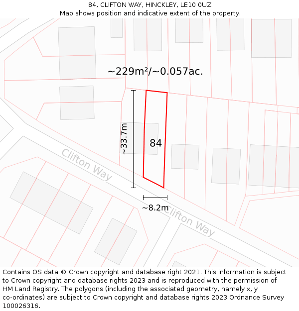 84, CLIFTON WAY, HINCKLEY, LE10 0UZ: Plot and title map