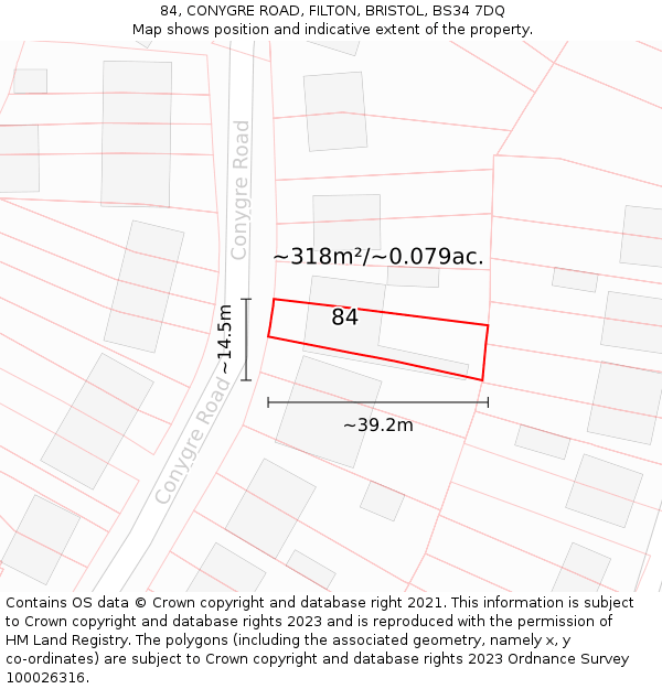 84, CONYGRE ROAD, FILTON, BRISTOL, BS34 7DQ: Plot and title map