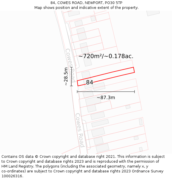 84, COWES ROAD, NEWPORT, PO30 5TP: Plot and title map