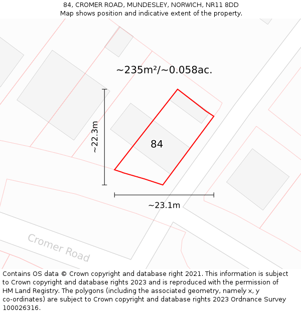 84, CROMER ROAD, MUNDESLEY, NORWICH, NR11 8DD: Plot and title map