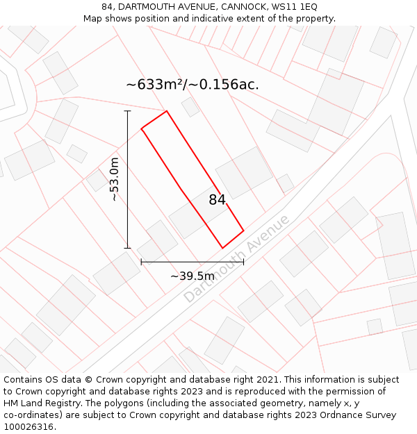 84, DARTMOUTH AVENUE, CANNOCK, WS11 1EQ: Plot and title map