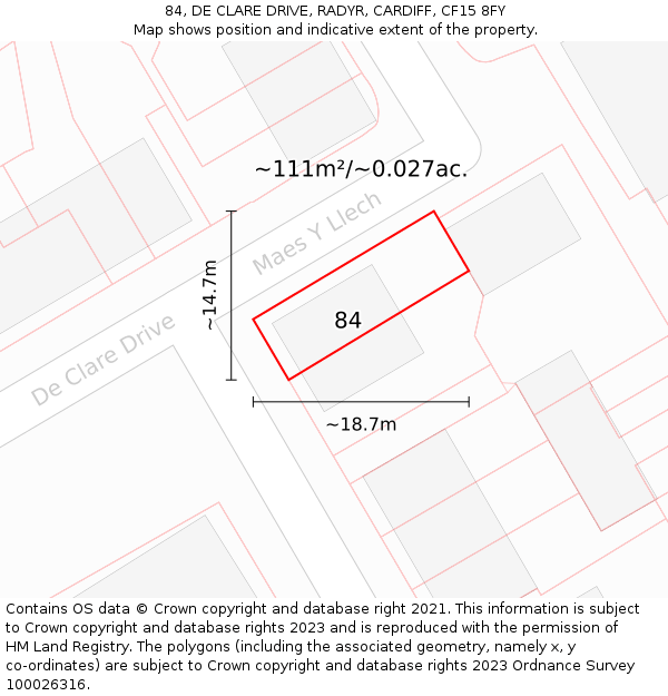 84, DE CLARE DRIVE, RADYR, CARDIFF, CF15 8FY: Plot and title map