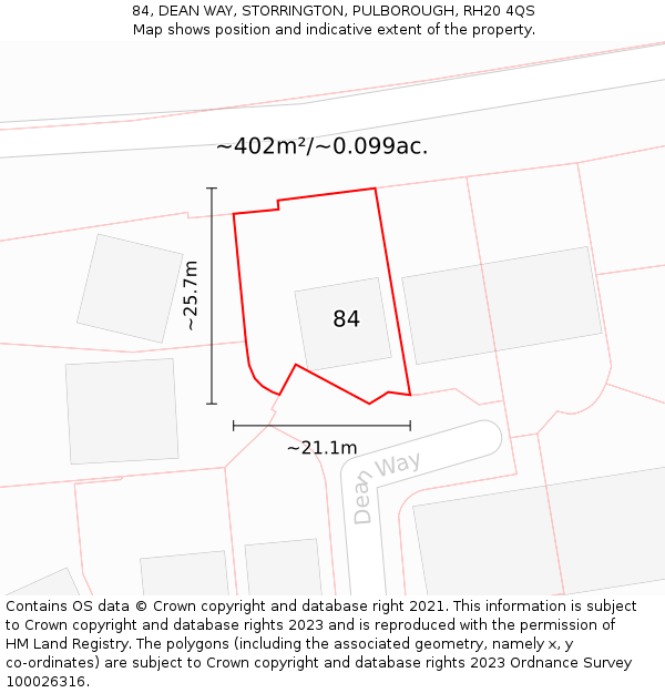 84, DEAN WAY, STORRINGTON, PULBOROUGH, RH20 4QS: Plot and title map