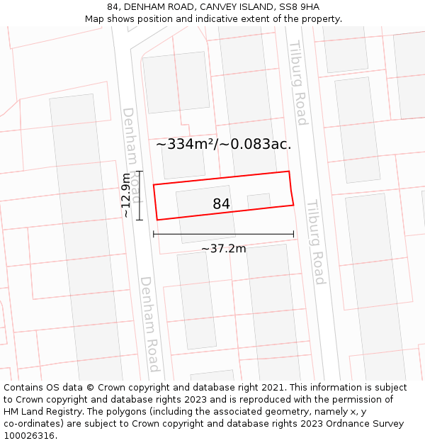 84, DENHAM ROAD, CANVEY ISLAND, SS8 9HA: Plot and title map