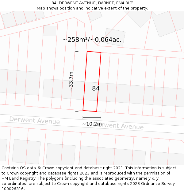 84, DERWENT AVENUE, BARNET, EN4 8LZ: Plot and title map