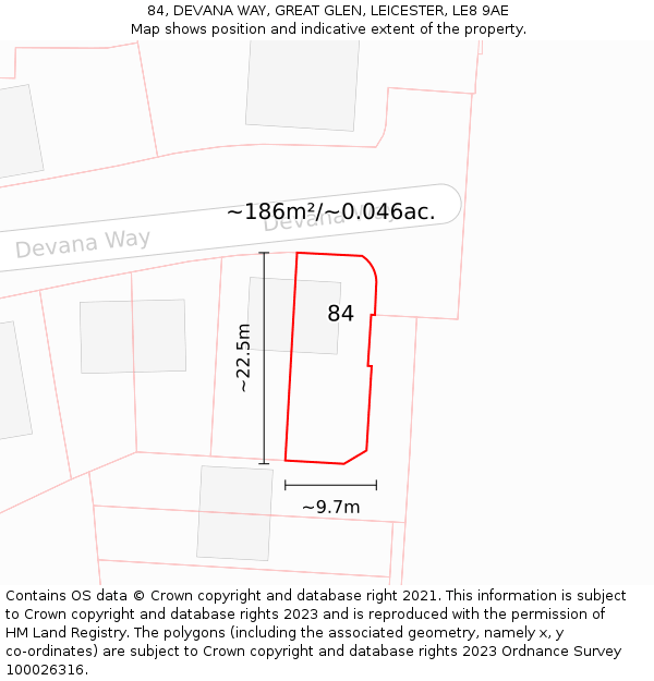 84, DEVANA WAY, GREAT GLEN, LEICESTER, LE8 9AE: Plot and title map