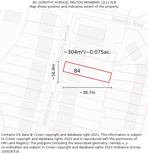84, DOROTHY AVENUE, MELTON MOWBRAY, LE13 0LB: Plot and title map