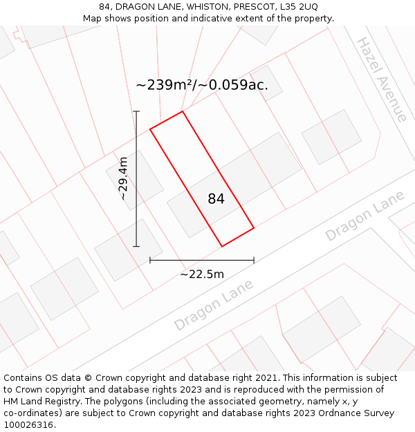 84, DRAGON LANE, WHISTON, PRESCOT, L35 2UQ: Plot and title map