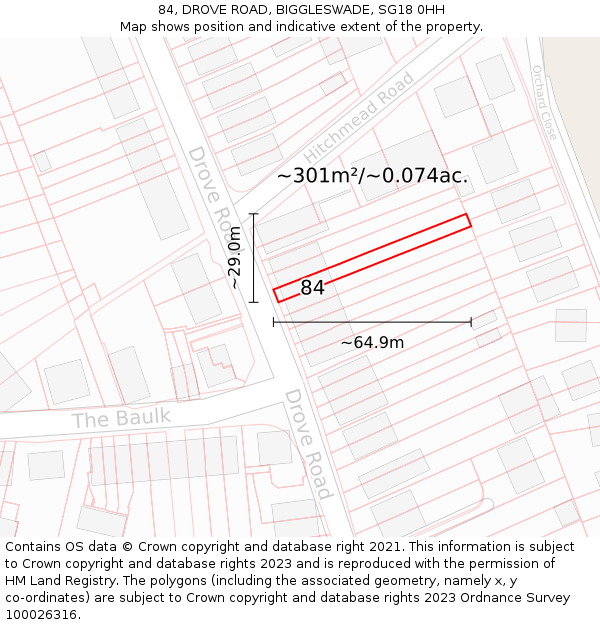 84, DROVE ROAD, BIGGLESWADE, SG18 0HH: Plot and title map