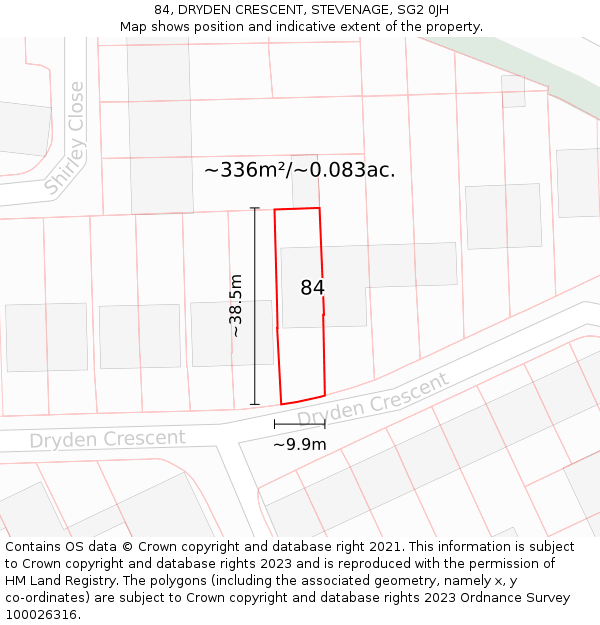 84, DRYDEN CRESCENT, STEVENAGE, SG2 0JH: Plot and title map
